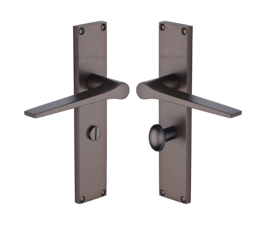 Heritage Brass Matt Bronze Gio Door Handle on 200mm Plate - Bathroom Set