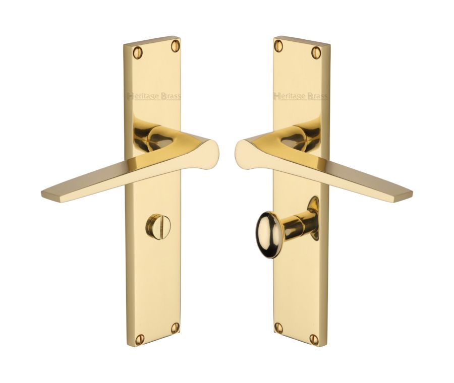 Heritage Brass Polished Brass Gio Door Handle on 200mm Plate - Bathroom Set