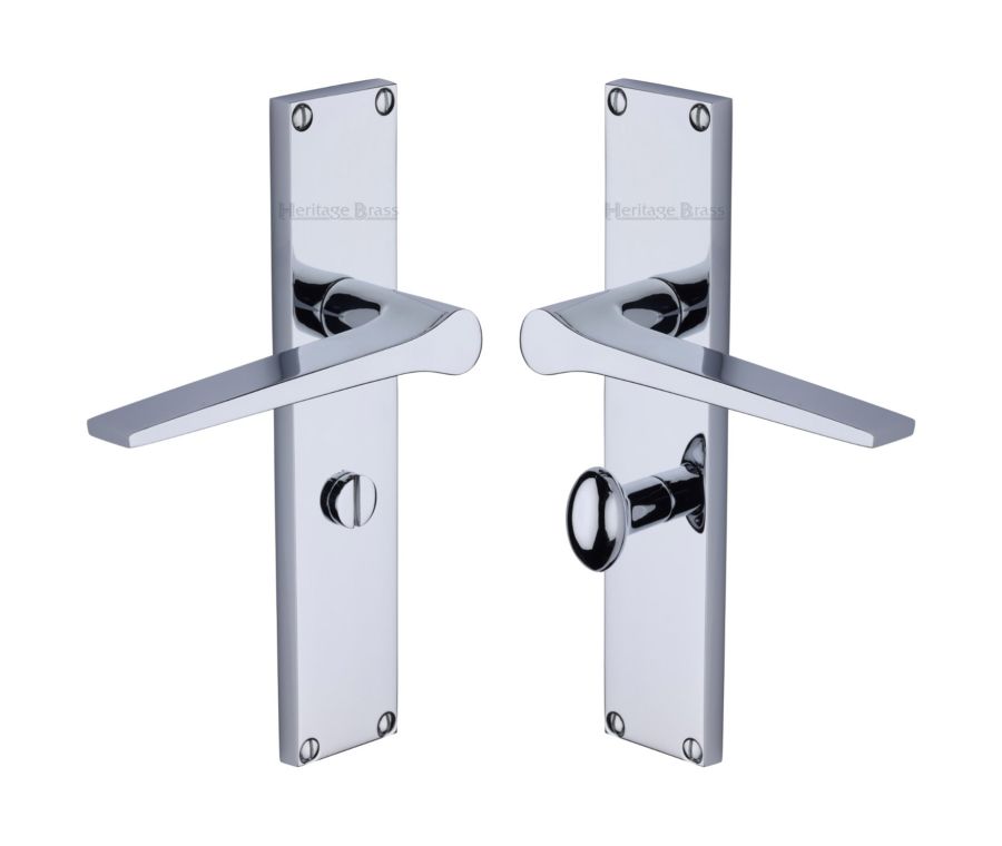 Heritage Brass Polished Chrome Gio Door Handle on 200mm Plate - Bathroom Set