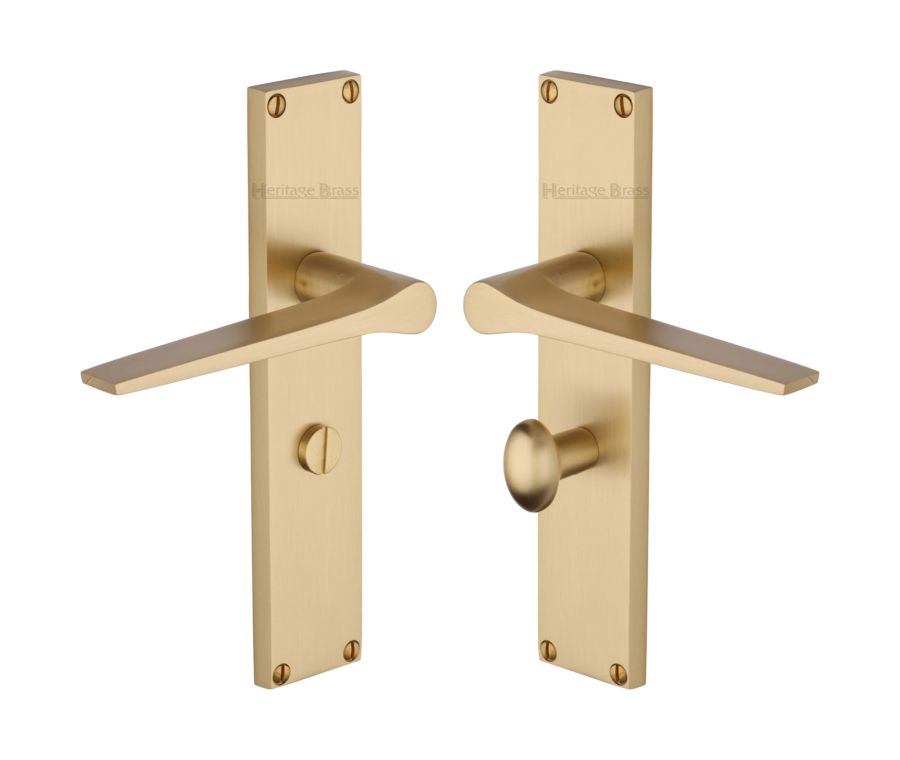 Heritage Brass Satin Brass Gio Door Handle on 200mm Plate - Bathroom Set