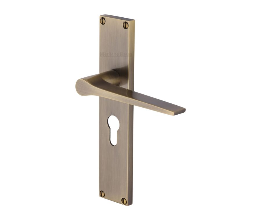 Heritage Brass Antique Brass Gio Door Handle on 200mm Plate - Euro Profile