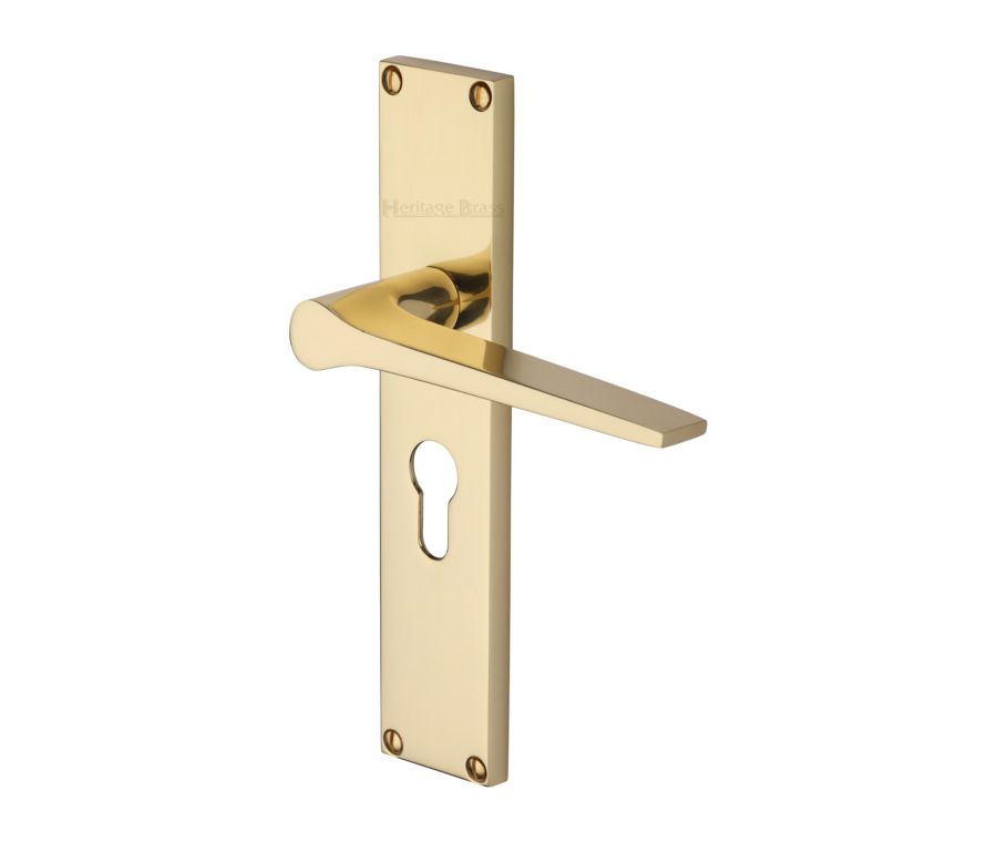 Heritage Brass Polished Brass Gio Door Handle on 200mm Plate - Euro Profile