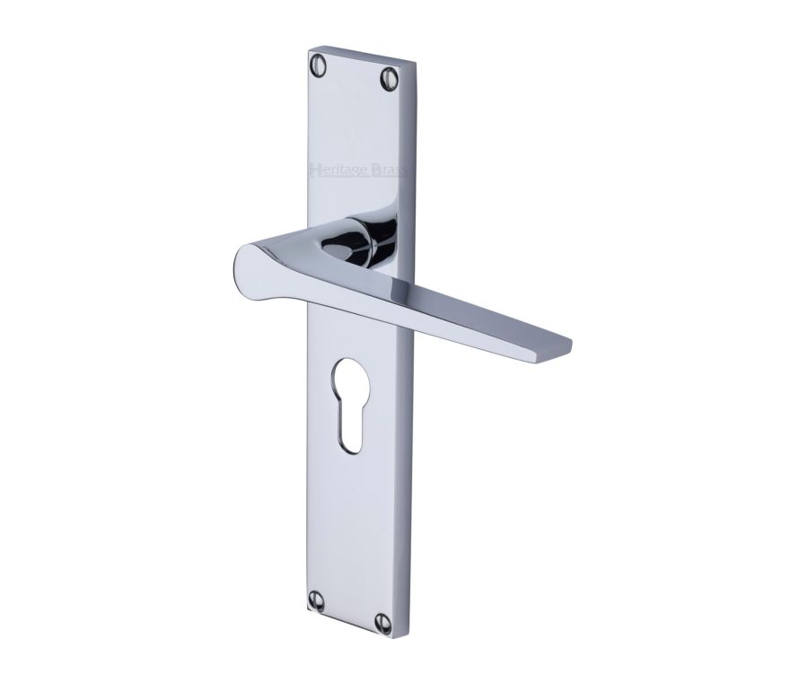 Heritage Brass Polished Chrome Gio Door Handle on 200mm Plate - Euro Profile