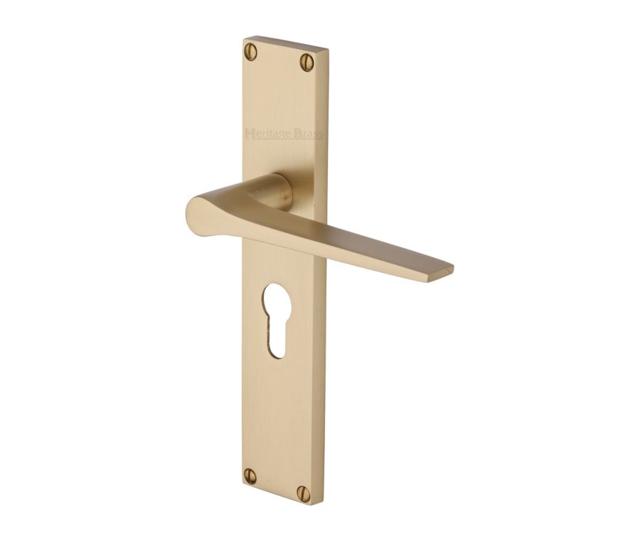 Heritage Brass Satin Brass Gio Door Handle on 200mm Plate - Euro Profile