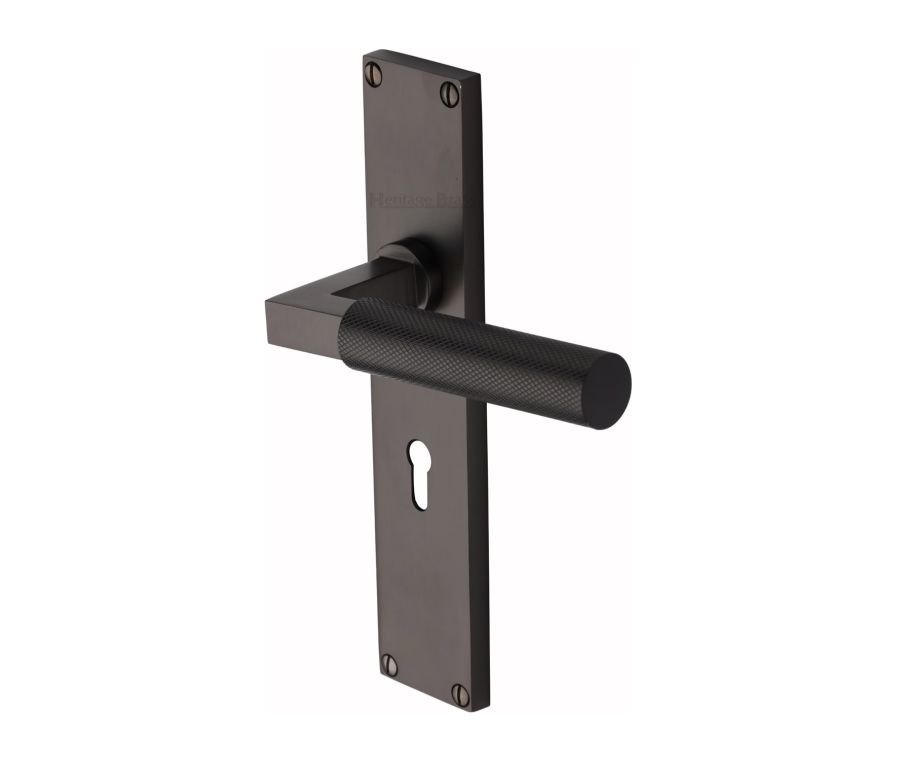 Heritage Brass Matt Bronze Bauhaus Knurled Door Handle on Plate - Lever Lock
