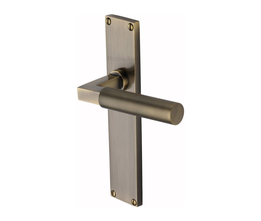 Heritage Brass Antique Brass Bauhaus Knurled Door Handle on Plate - Lever Latch