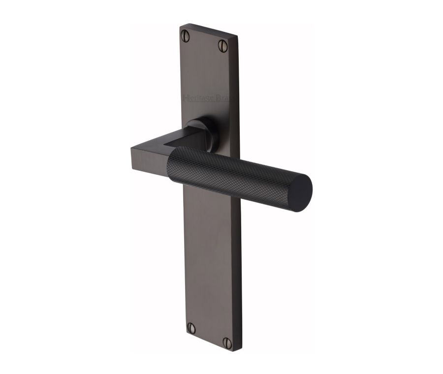 Heritage Brass Matt Bronze Bauhaus Knurled Door Handle on Plate - Lever Latch
