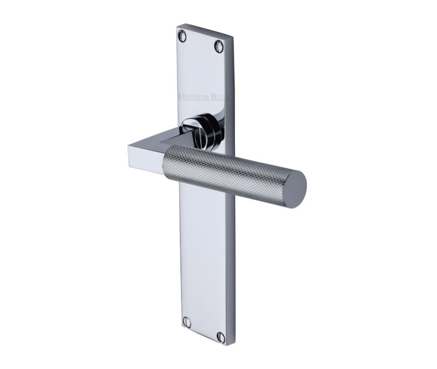 Heritage Brass Polished Chrome Bauhaus Knurled Door Handle on Plate - Lever Latch