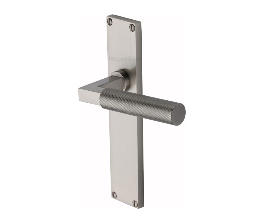 Heritage Brass Satin Nickel Bauhaus Knurled Door Handle on Plate - Lever Latch