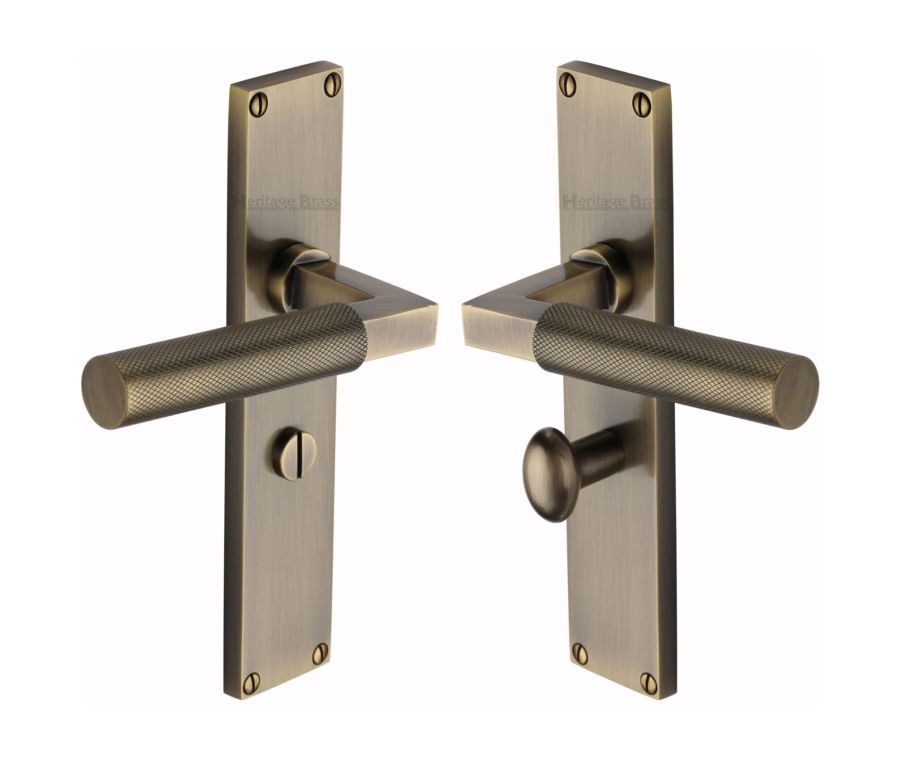 Heritage Brass Antique Brass Bauhaus Knurled Door Handle on Plate - Bathroom Set