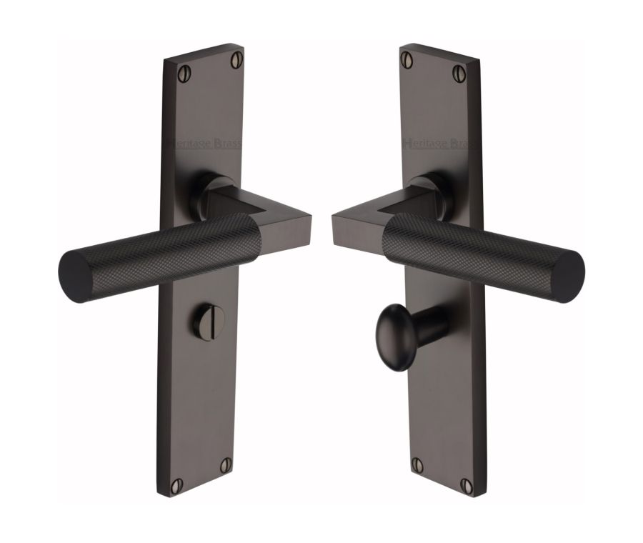 Heritage Brass Matt Bronze Bauhaus Knurled Door Handle on Plate - Bathroom Set