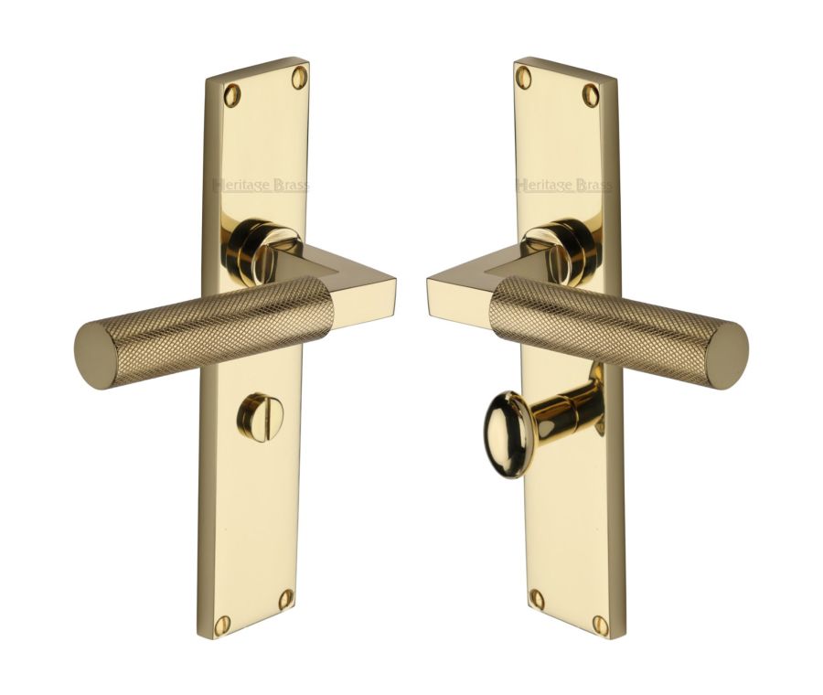 Heritage Brass Polished Brass Bauhaus Knurled Door Handle on Plate - Bathroom Set