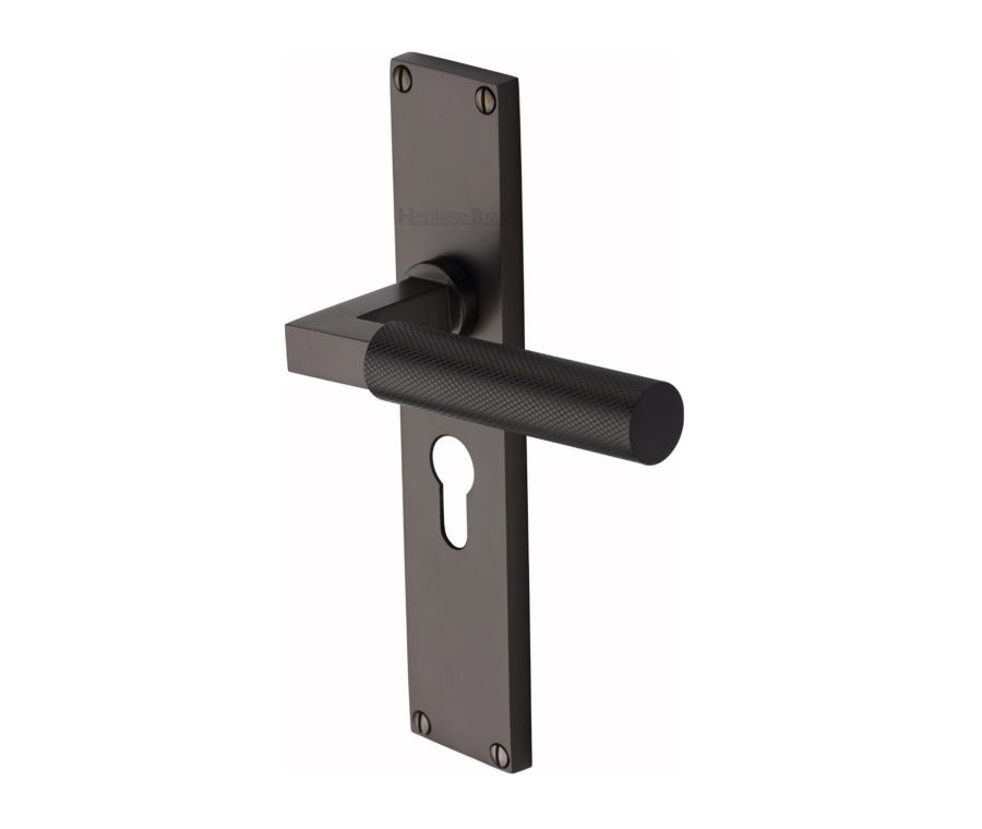 Heritage Brass Matt Bronze Bauhaus Knurled Door Handle on Plate - Euro Profile
