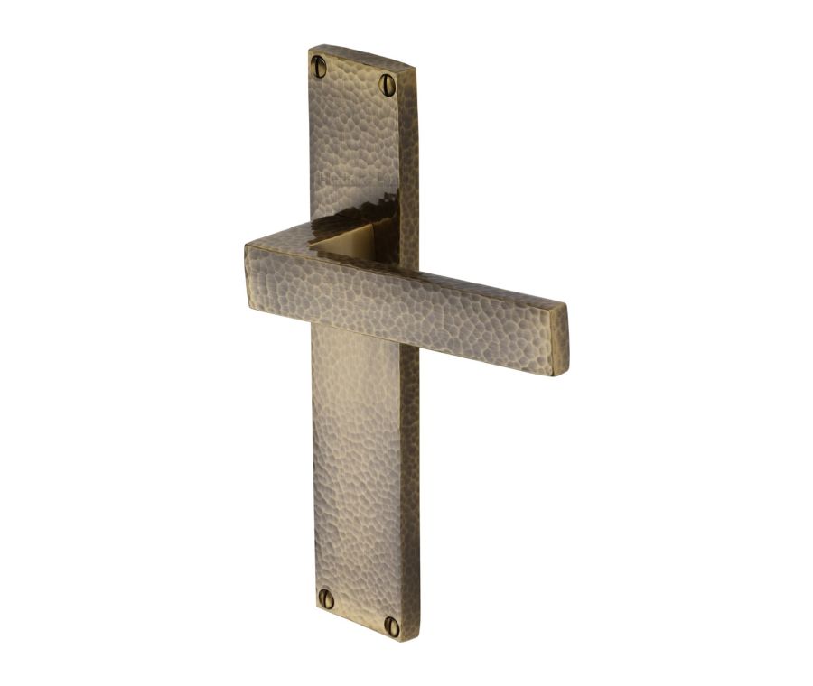 Heritage Brass Antique Brass Delta Hammered Door Handle on Plate - Lever Latch