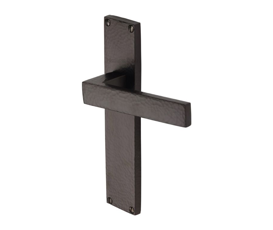 Heritage Brass Matt Bronze Delta Hammered Door Handle on Plate - Lever Latch