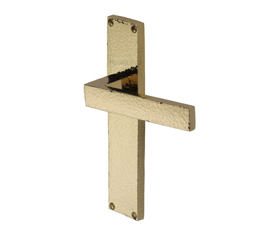 Heritage Brass Polished Brass Delta Hammered Door Handle on Plate - Lever Latch