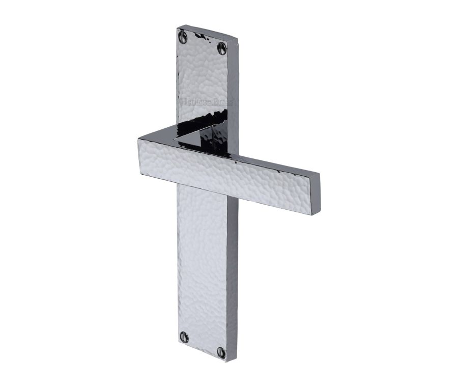 Heritage Brass Polished Chrome Delta Hammered Door Handle on Plate - Lever Latch