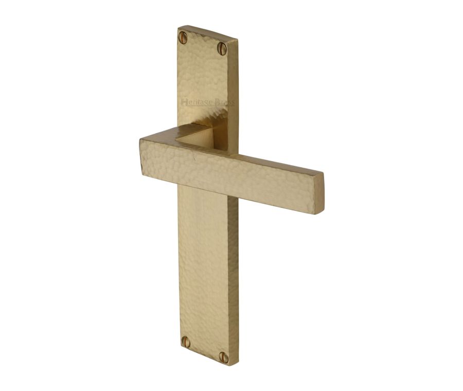 Heritage Brass Satin Brass Delta Hammered Door Handle on Plate - Lever Latch