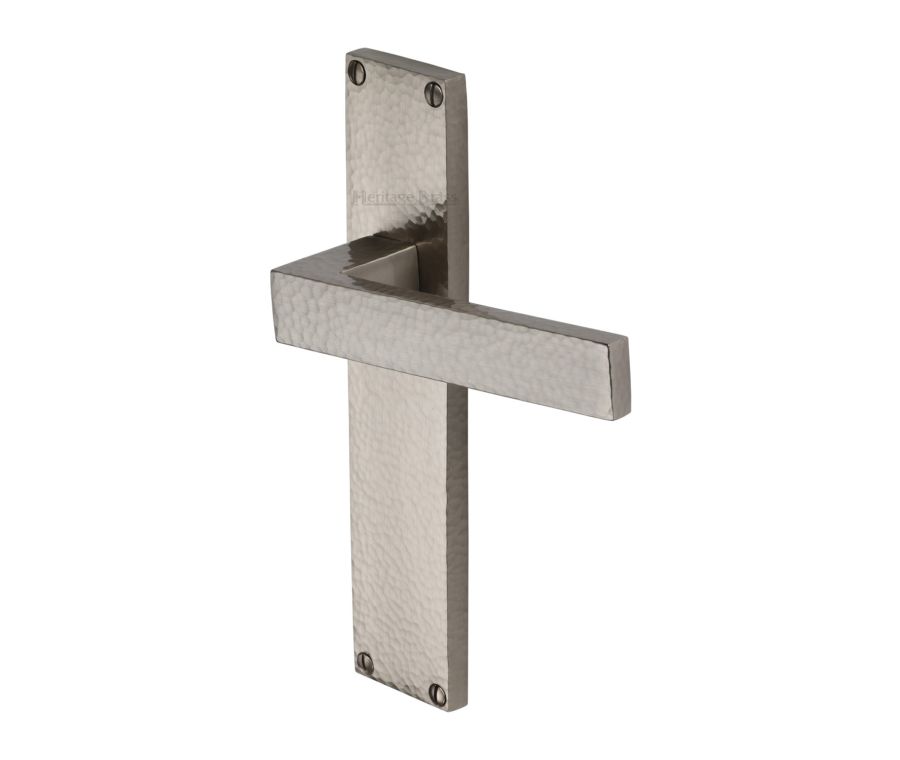Heritage Brass Satin Nickel Delta Hammered Door Handle on Plate - Lever Latch