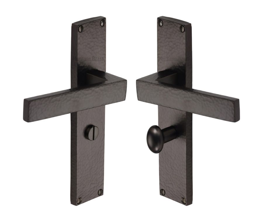 Heritage Brass Matt Bronze Delta Hammered Door Handle on Plate - Bathroom Set
