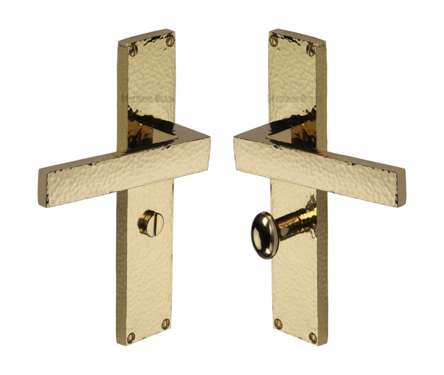 Heritage Brass Polished Brass Delta Hammered Door Handle on Plate - Bathroom Set