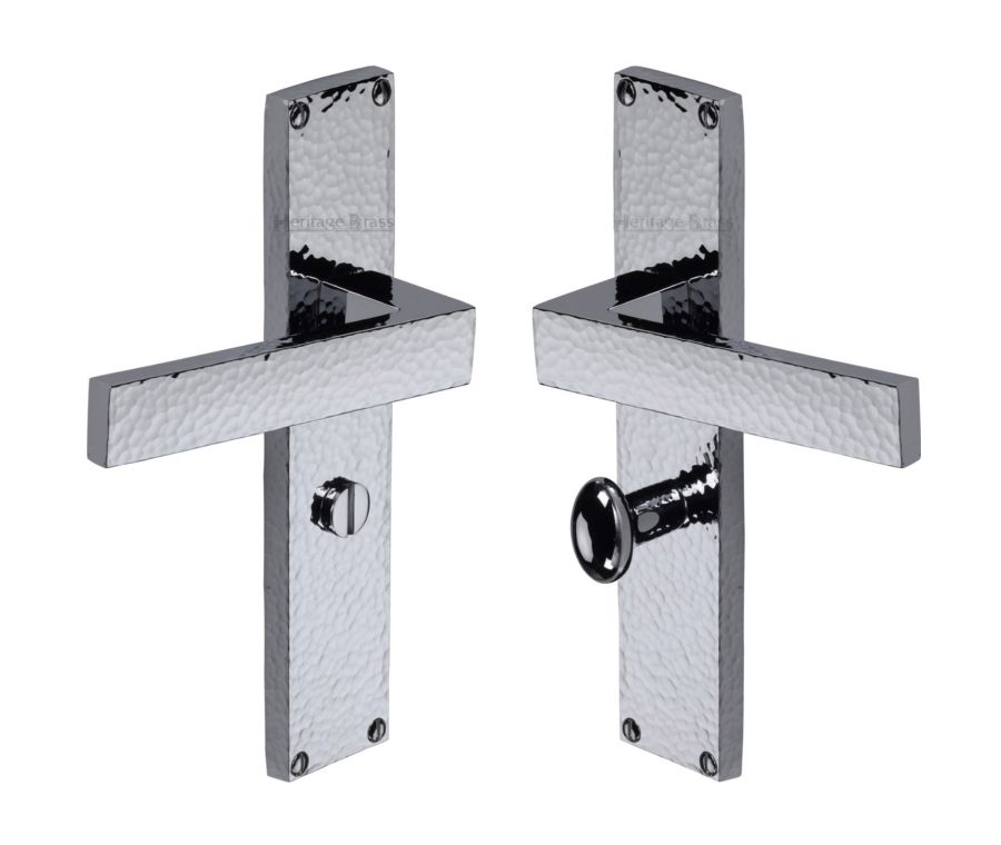Heritage Brass Polished Chrome Delta Hammered Door Handle on Plate - Bathroom Set