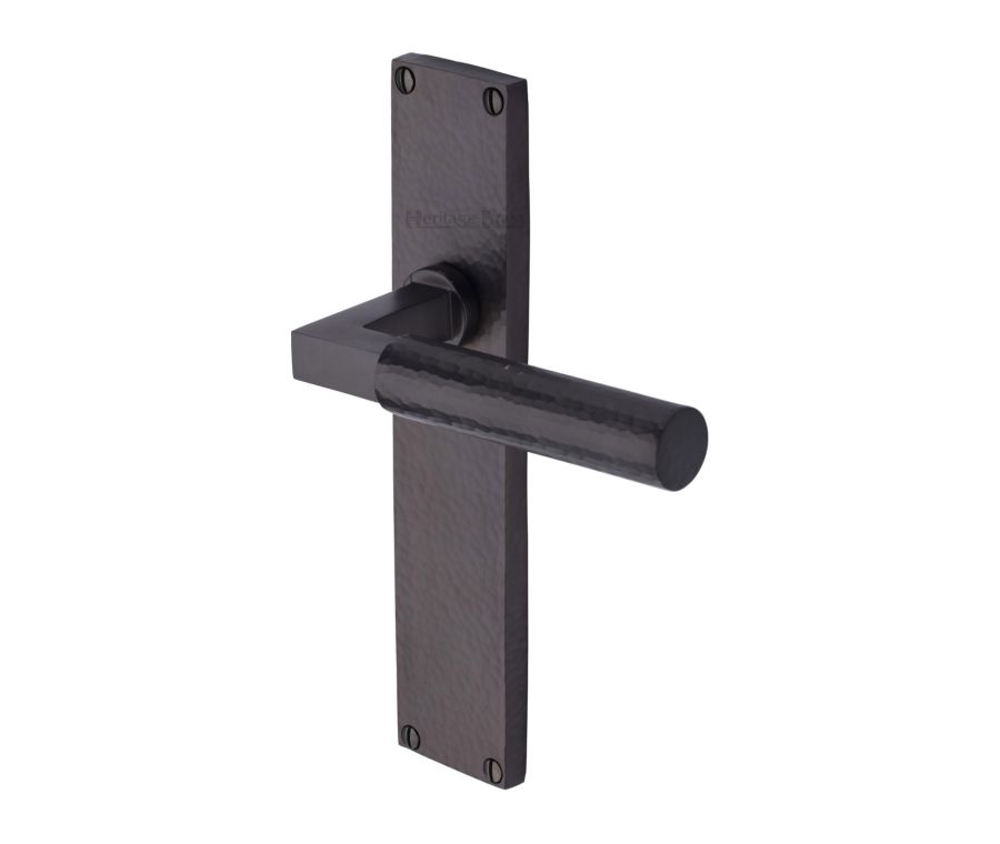 Heritage Brass Matt Bronze Bauhaus Hammered Door Handle on Plate - Lever Latch