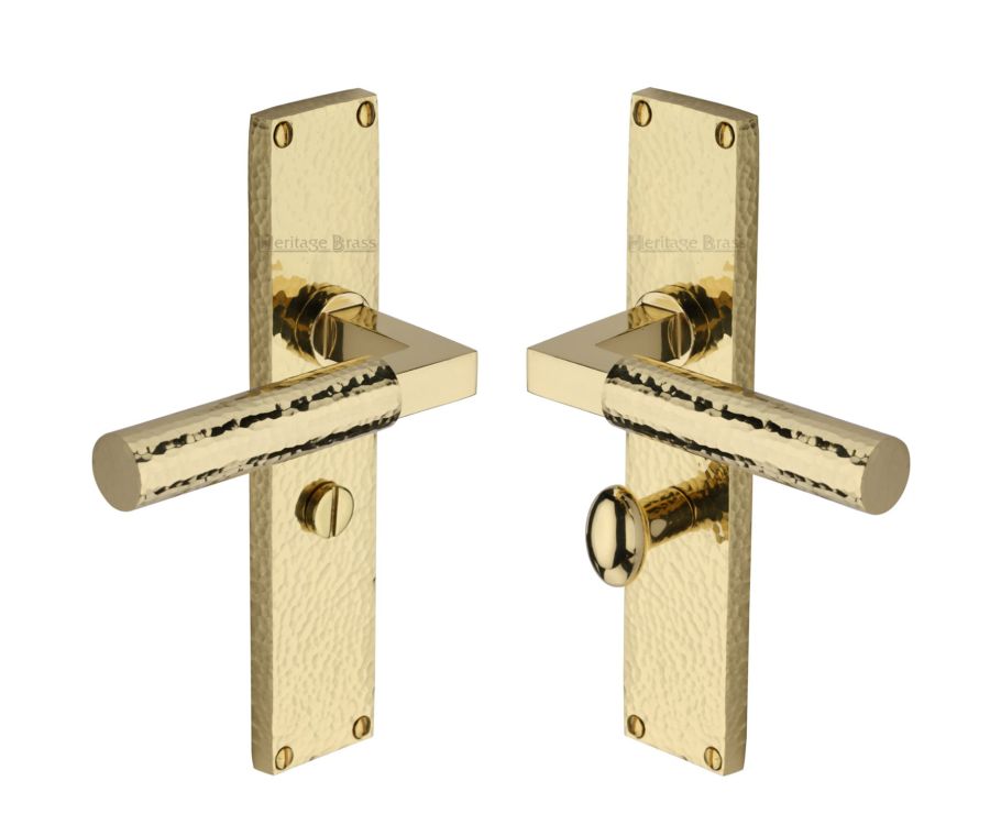 Heritage Brass Polished Brass Bauhaus Hammered Door Handle on Plate - Bathroom Set