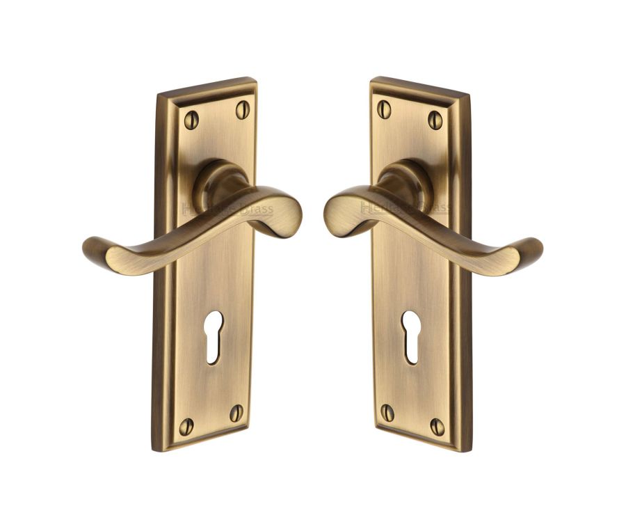 Heritage Brass Antique Brass Edwardian Door Handle on Plate - Lever Lock