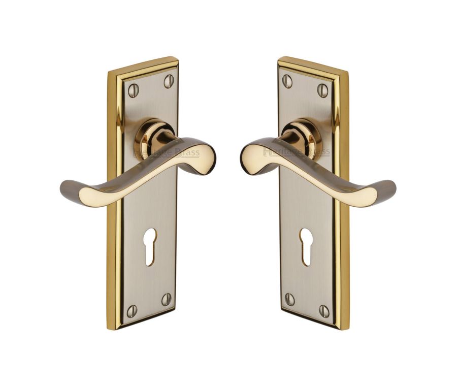 Heritage Brass Jupiter Split Finish Edwardian Door Handle on Plate - Lever Lock