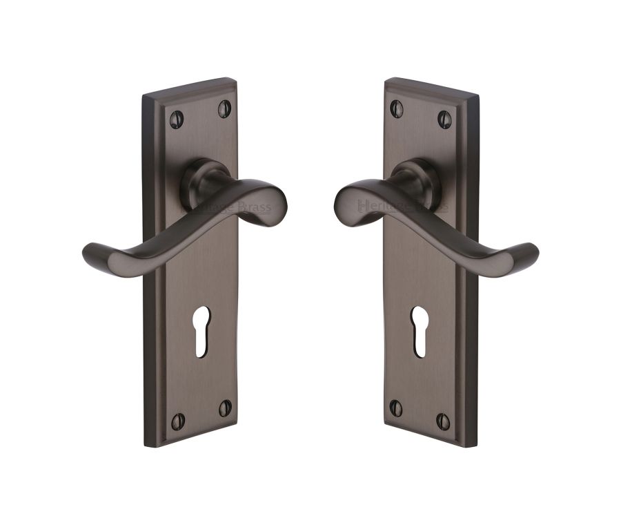 Heritage Brass Matt Bronze Edwardian Door Handle on Plate - Lever Lock
