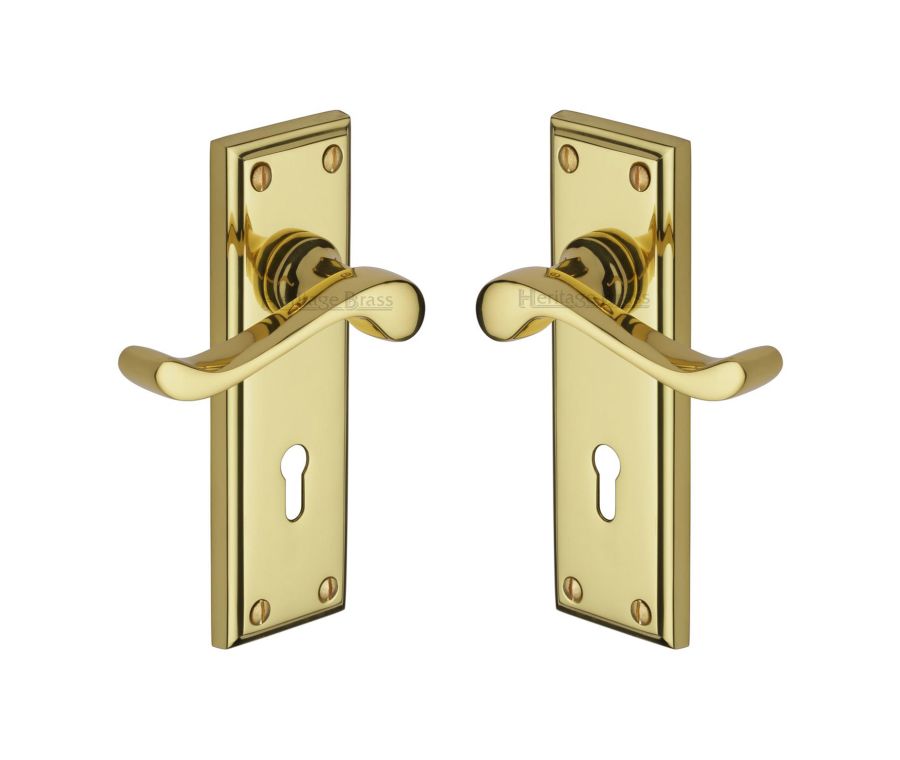 Heritage Brass Polished Brass Edwardian Door Handle on Plate - Lever Lock
