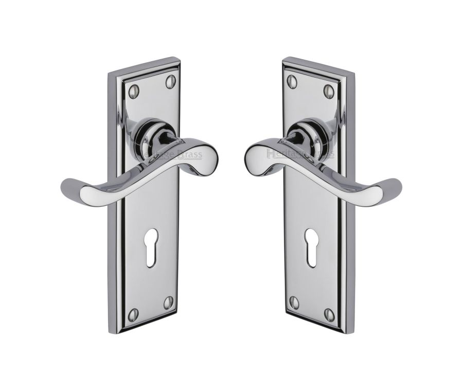 Heritage Brass Polished Chrome Edwardian Door Handle on Plate - Lever Lock