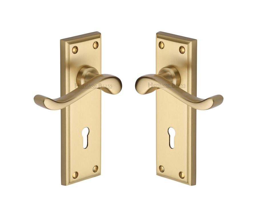 Heritage Brass Satin Brass Edwardian Door Handle on Plate - Lever Lock