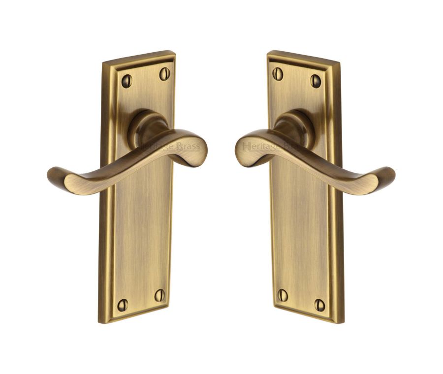 Heritage Brass Antique Brass Edwardian Door Handle on Plate - Lever Latch