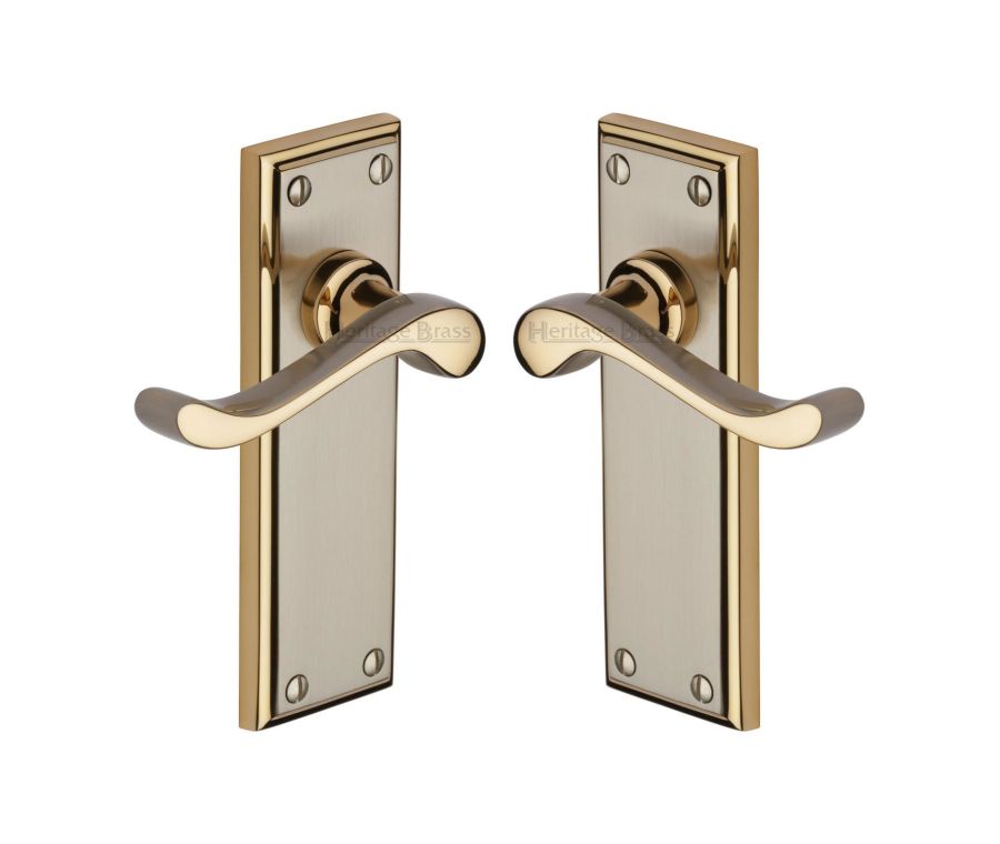 Heritage Brass Jupiter Split Finish Edwardian Door Handle on Plate - Lever Latch