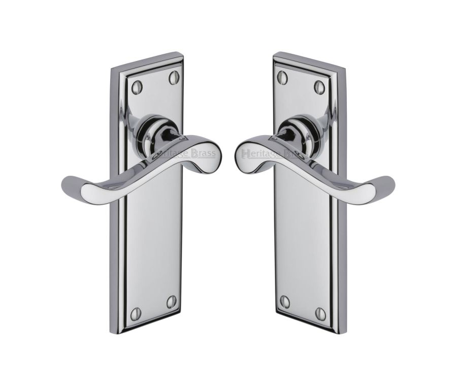 Heritage Brass Polished Chrome Edwardian Door Handle on Plate - Lever Latch