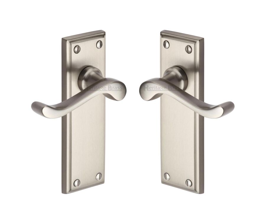 Heritage Brass Satin Nickel Edwardian Door Handle on Plate - Lever Latch