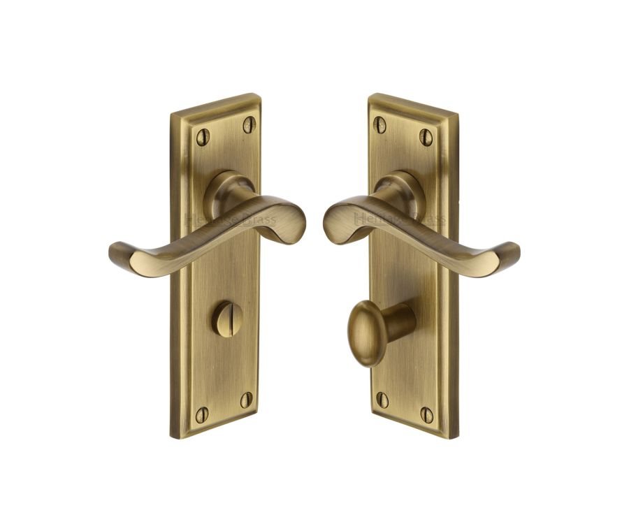 Heritage Brass Antique Brass Edwardian Door Handle on Plate - Bathroom Set