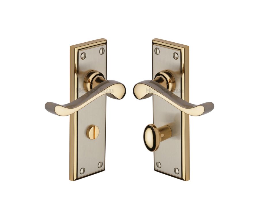 Heritage Brass Jupiter Split Finish Edwardian Door Handle on Plate - Bathroom Set