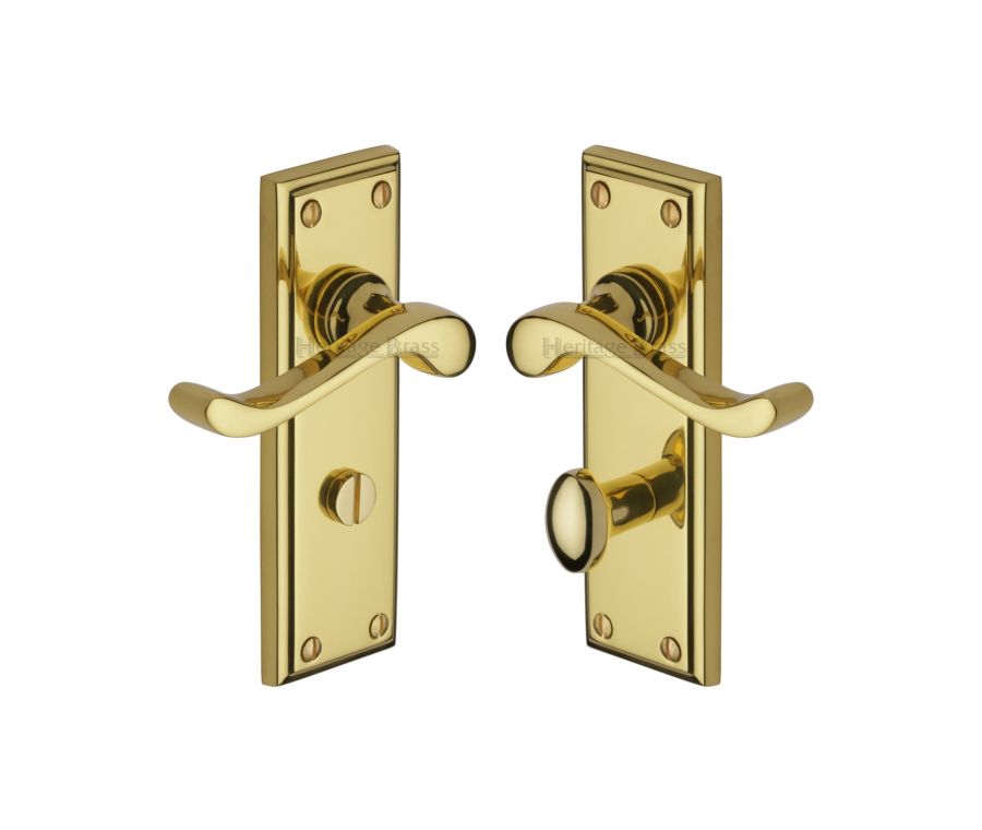 Heritage Brass Polished Brass Edwardian Door Handle on Plate - Bathroom Set