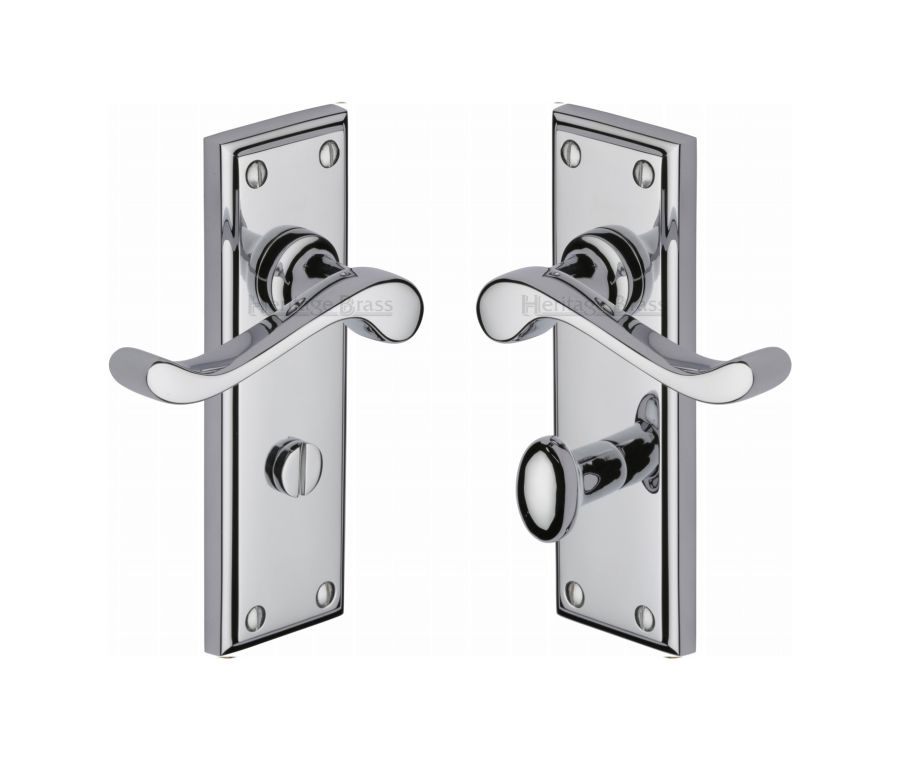 Heritage Brass Polished Chrome Edwardian Door Handle on Plate - Bathroom Set