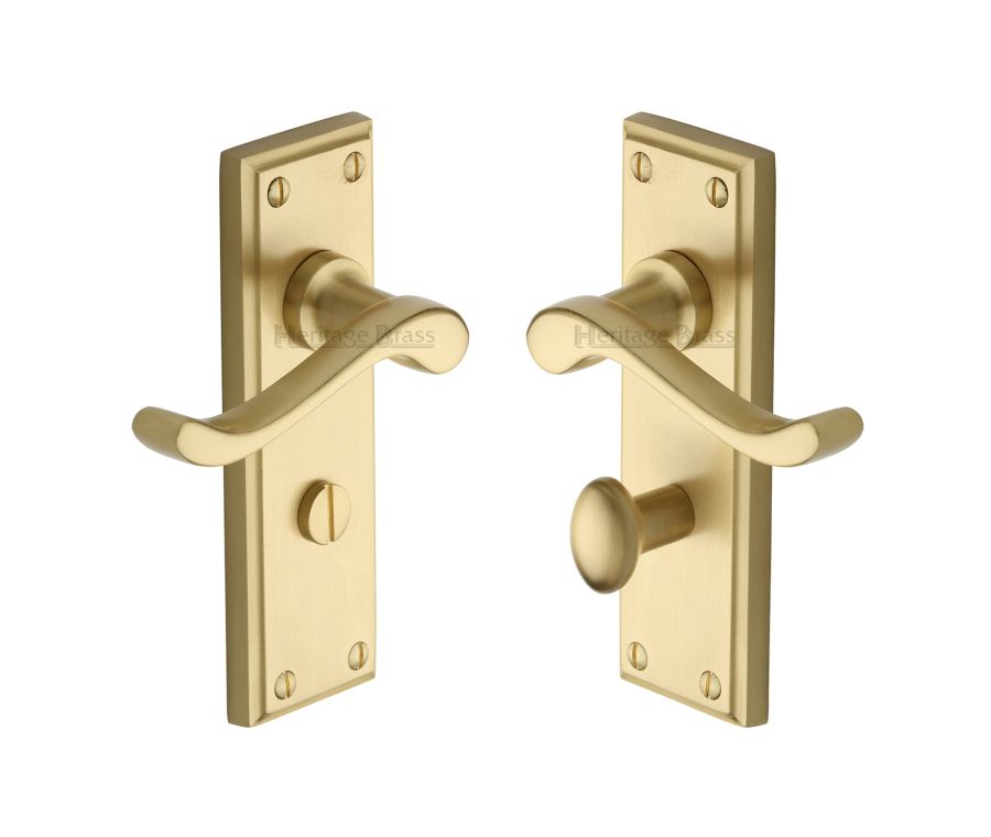 Heritage Brass Satin Brass Edwardian Door Handle on Plate - Bathroom Set