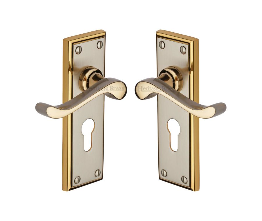 Heritage Brass Jupiter Split Finish Edwardian Door Handle on Plate - Euro Profile