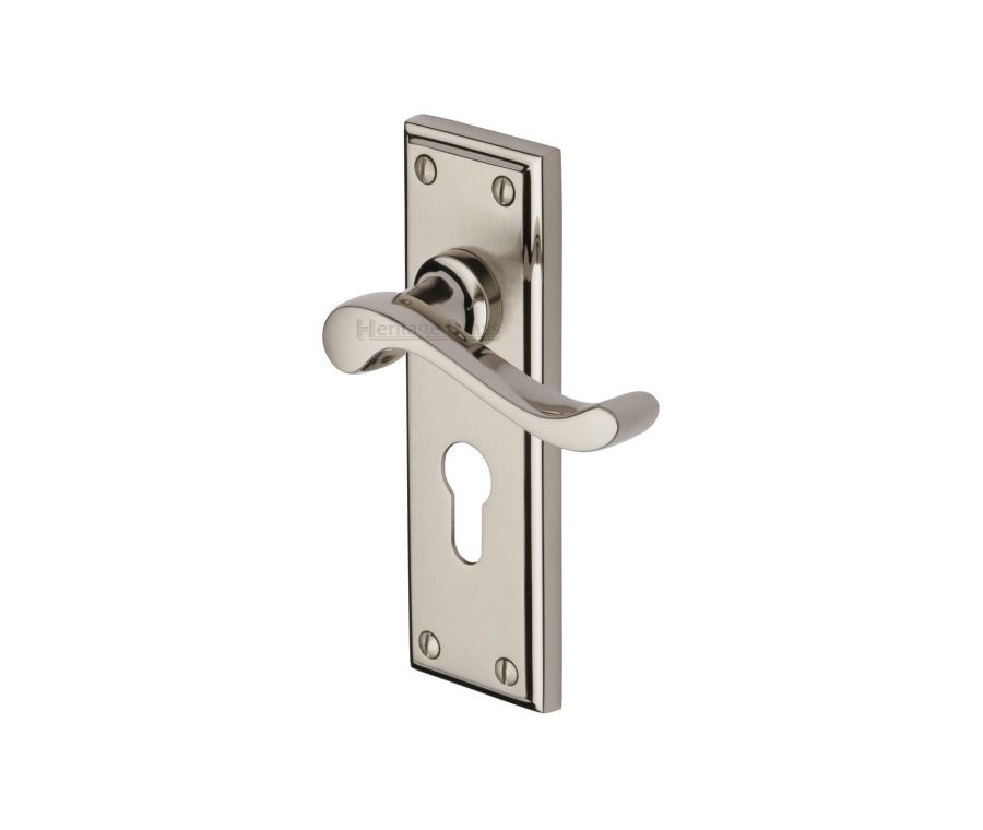 Heritage Brass Mercury Split Finish Edwardian Door Handle on Plate - Euro Profile