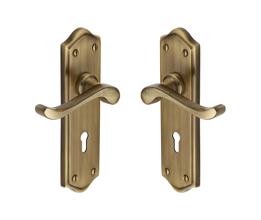 Heritage Brass Antique Brass Buckingham Door Handle on Plate - Lever Lock