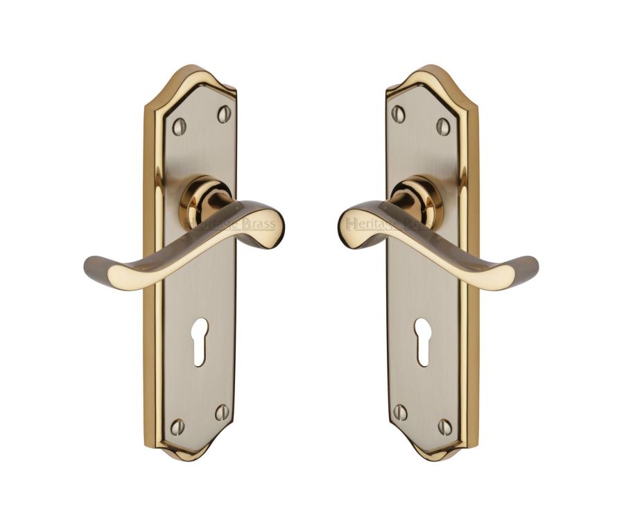 Heritage Brass Jupiter Split Finish Buckingham Door Handle on Plate - Lever Lock