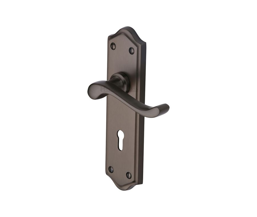 Heritage Brass Matt Bronze Buckingham Door Handle on Plate - Lever Lock