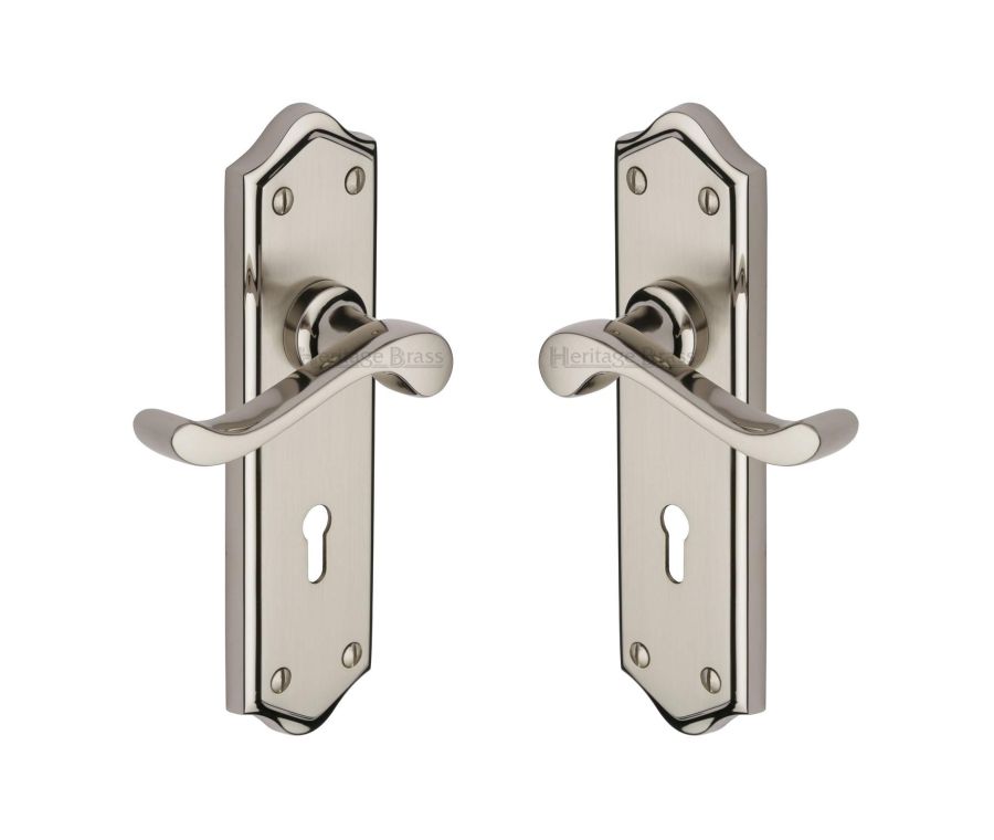 Heritage Brass Mercury Split Finish Buckingham Door Handle on Plate - Lever Lock