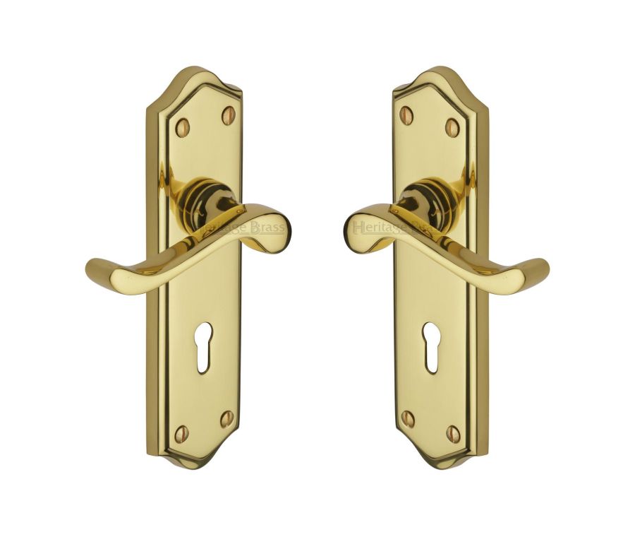 Heritage Brass Polished Brass Buckingham Door Handle on Plate - Lever Lock
